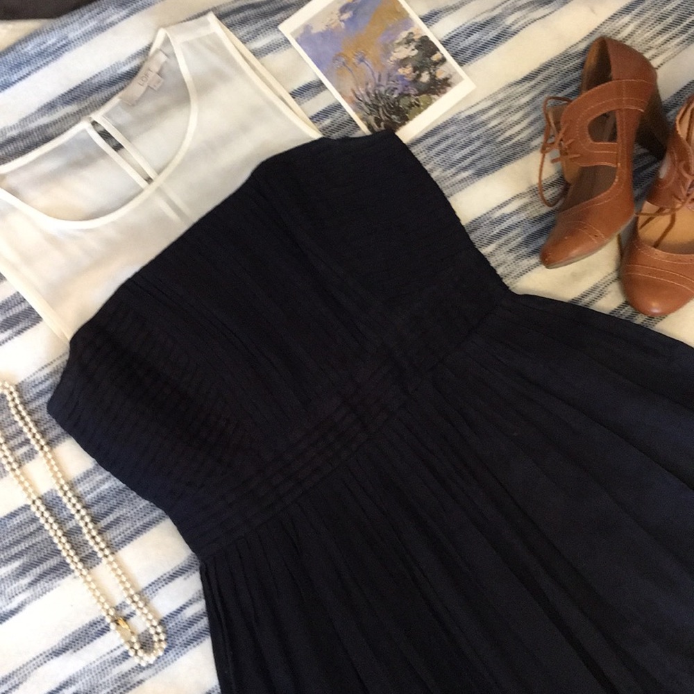 LOFT Navy/Cream Semi Formal Dress